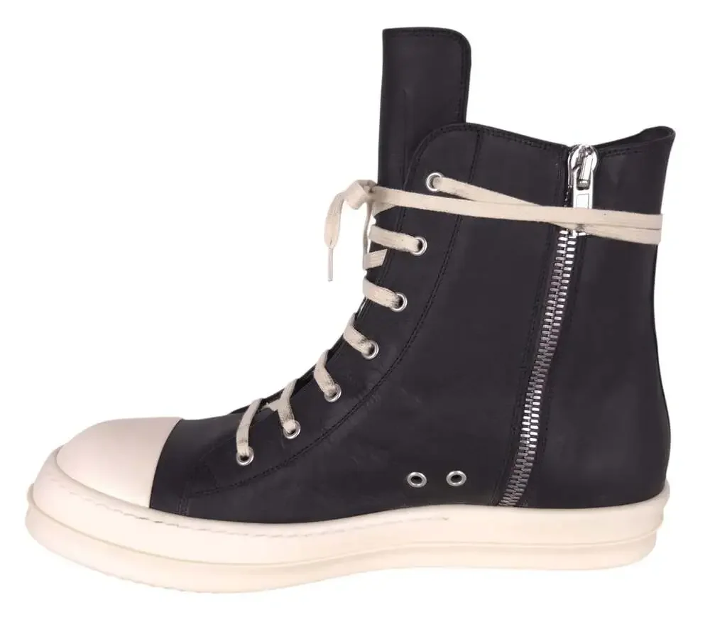 Rick Owens Washed Calf Sneakers US 15 EU 48 Mens Black Milk High Top $1415